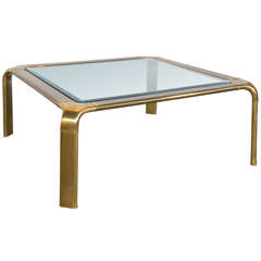 John Widdicomb Square Brass Coffee Table with Glass Top