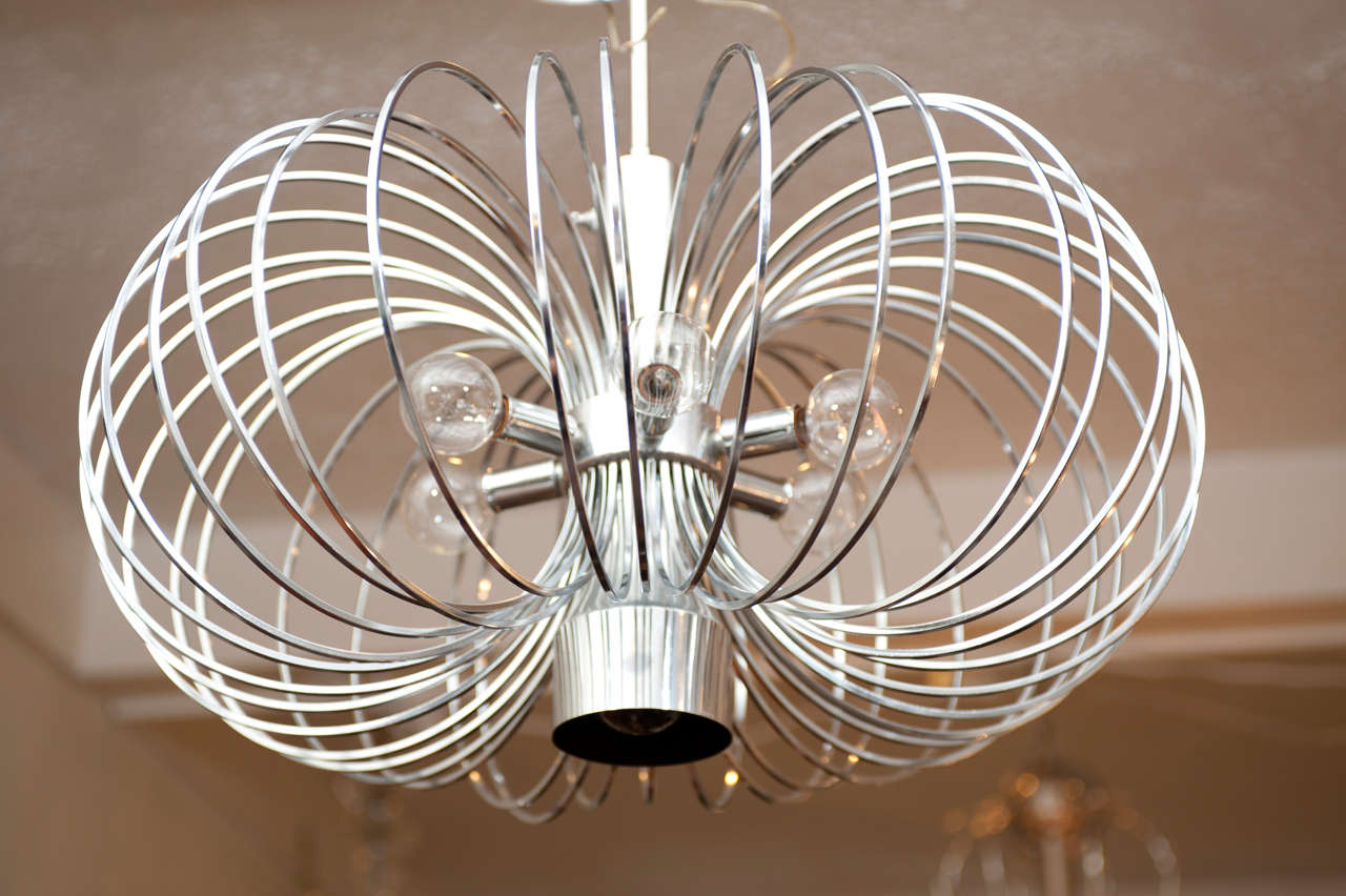 Chromed Metal Chandelier By Gaetano Sciolari For Lightolier In Excellent Condition In Toronto, ON