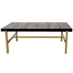A French Maison Jansen Gilt and Black Lacquered Rectangular Coffee Table.