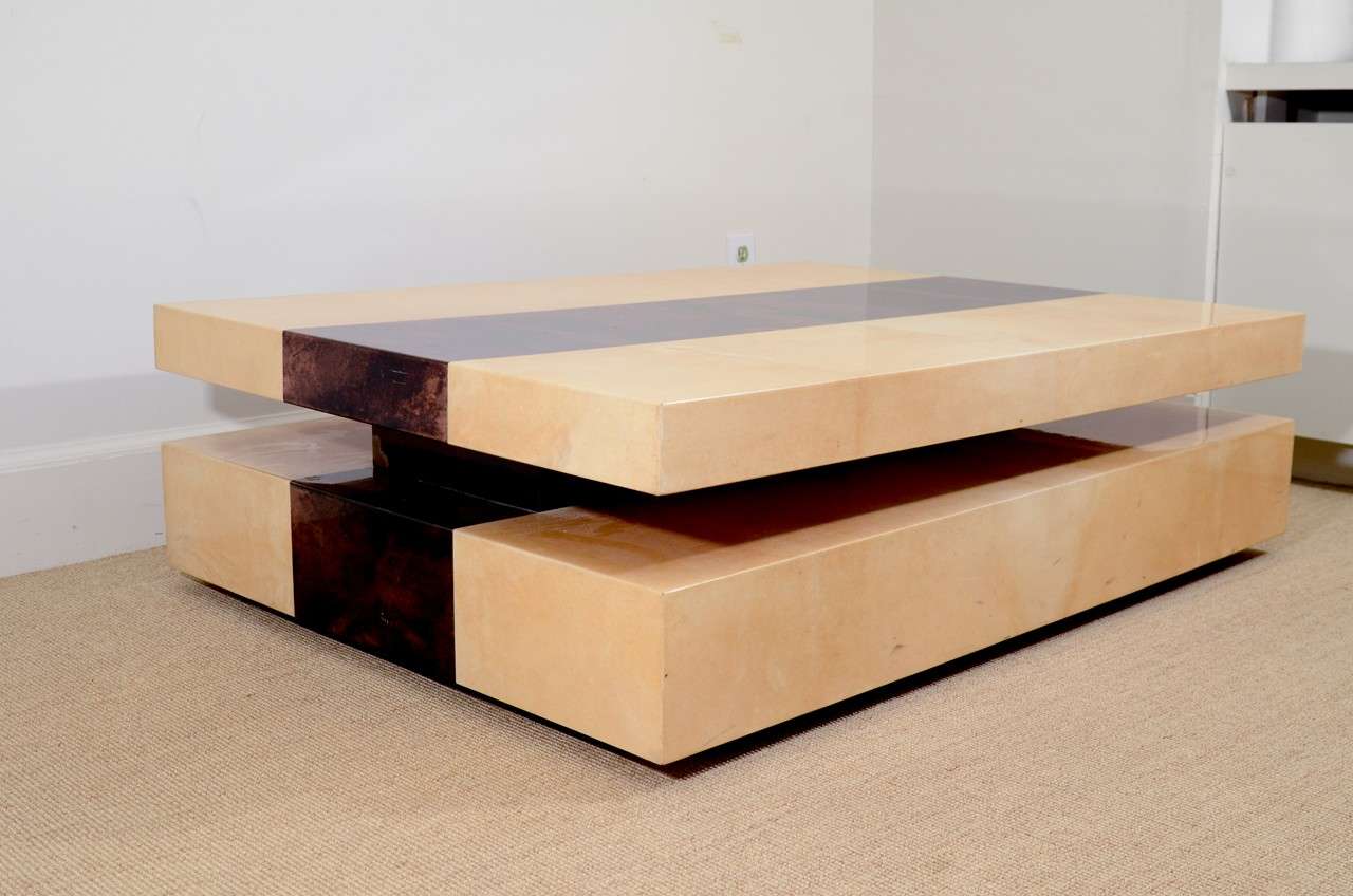 An Aldo Tura  Striped Lacquered Parchment Sliding Coffee Table. 1