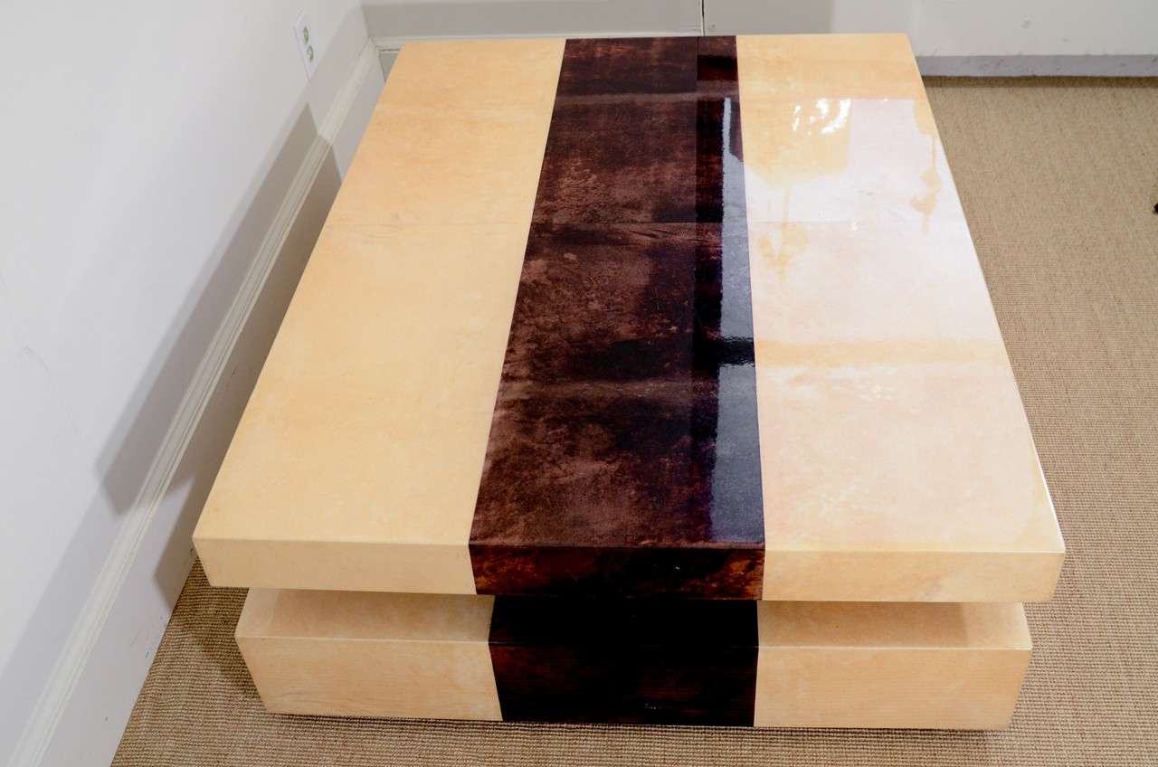 An Aldo Tura  Striped Lacquered Parchment Sliding Coffee Table. 3