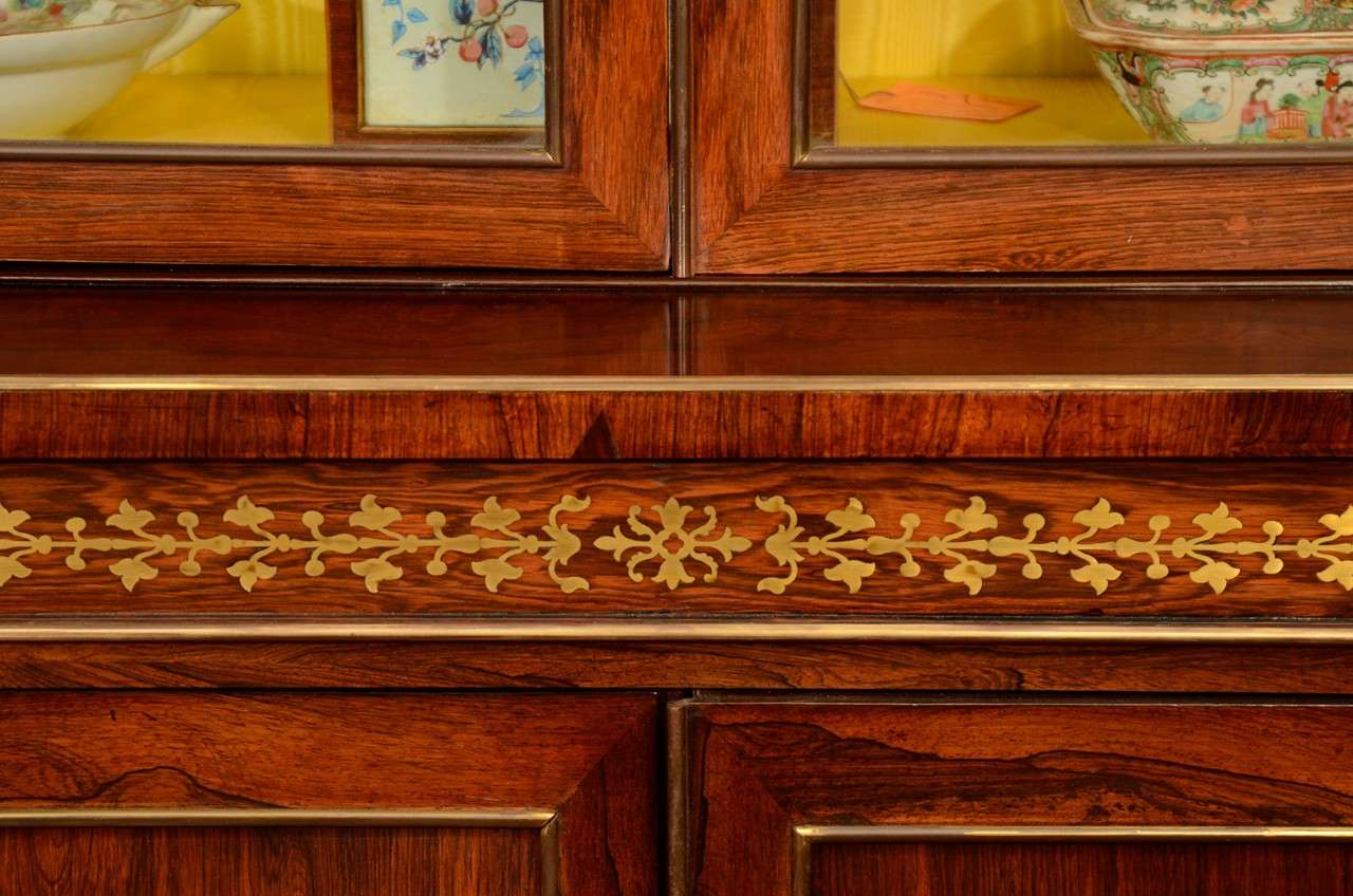Regency Brass Inlaid Rosewood Breakfront Bookcase In Excellent Condition In Westwood, NJ