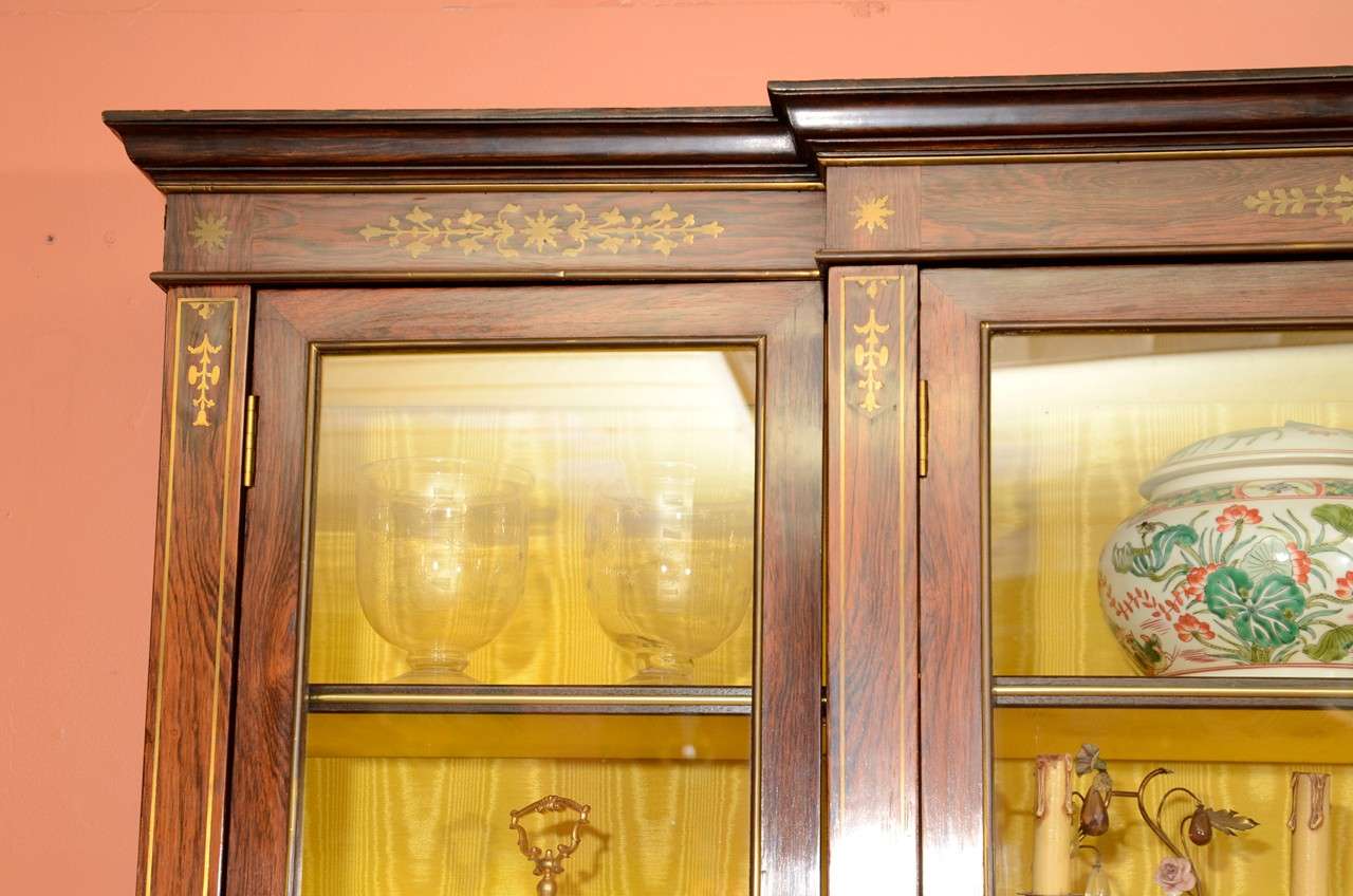 Regency Brass Inlaid Rosewood Breakfront Bookcase 2