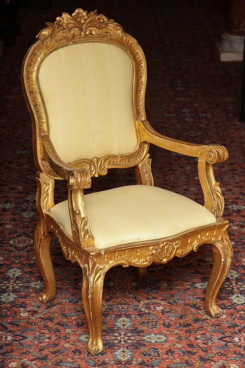 Rococo Pair of 19 century  Italian gilt wood armchairs 