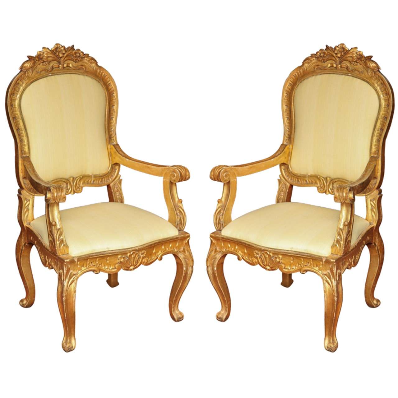 Pair of 19 century  Italian gilt wood armchairs 