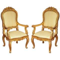 Pair of 19 century  Italian gilt wood armchairs 