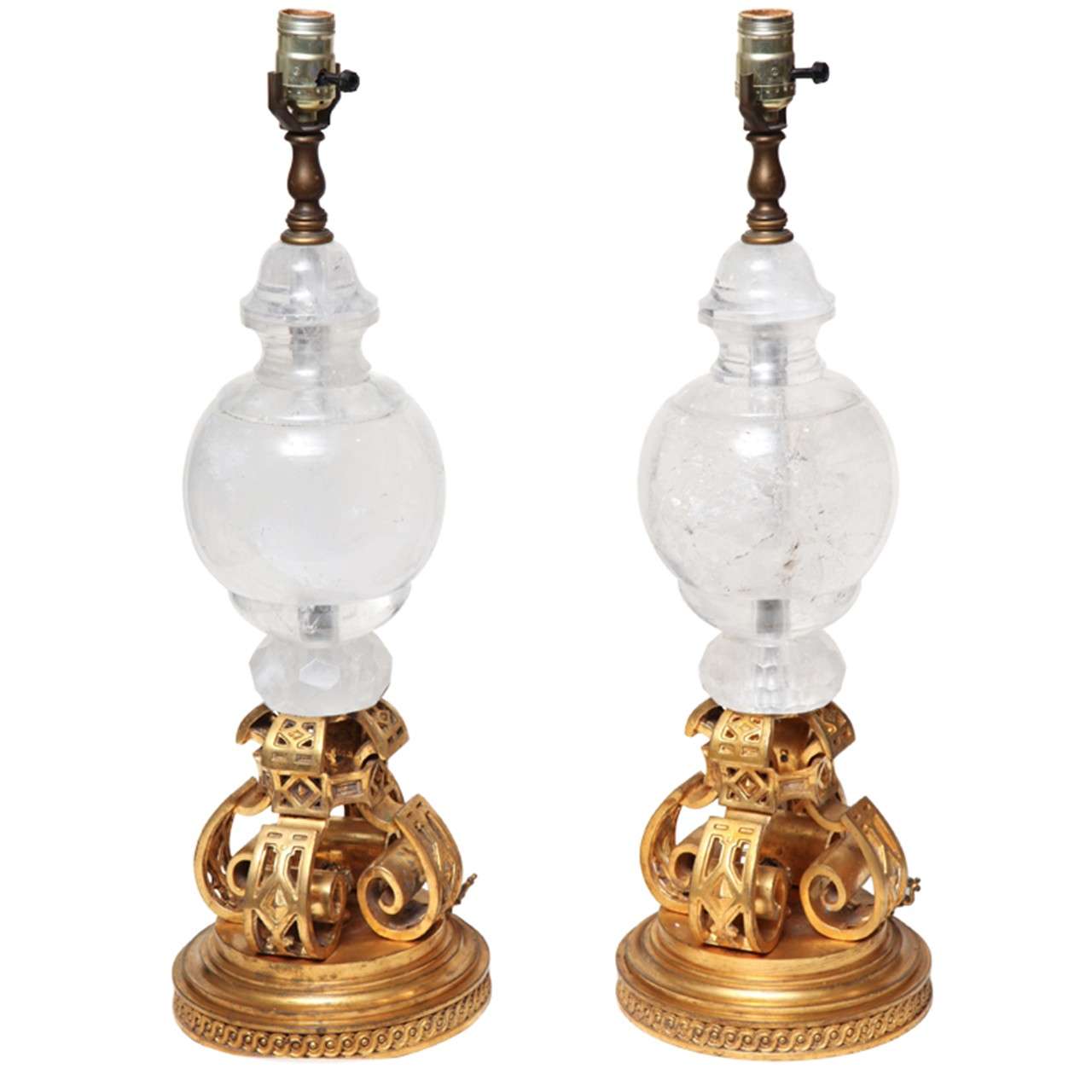 Pair of Bronze and Rock Crystal Lamps