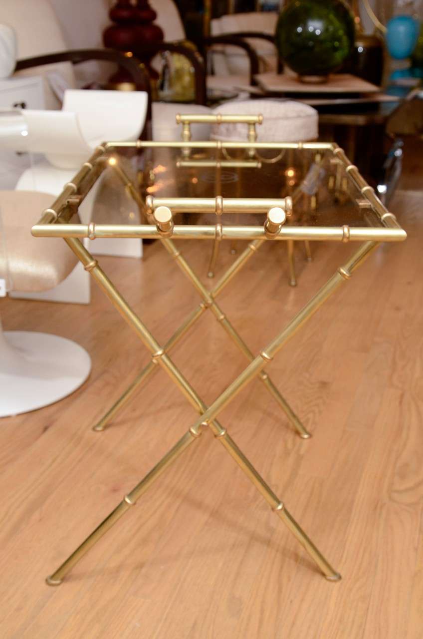 Glass Brass faux bamboo side table by Gucci
