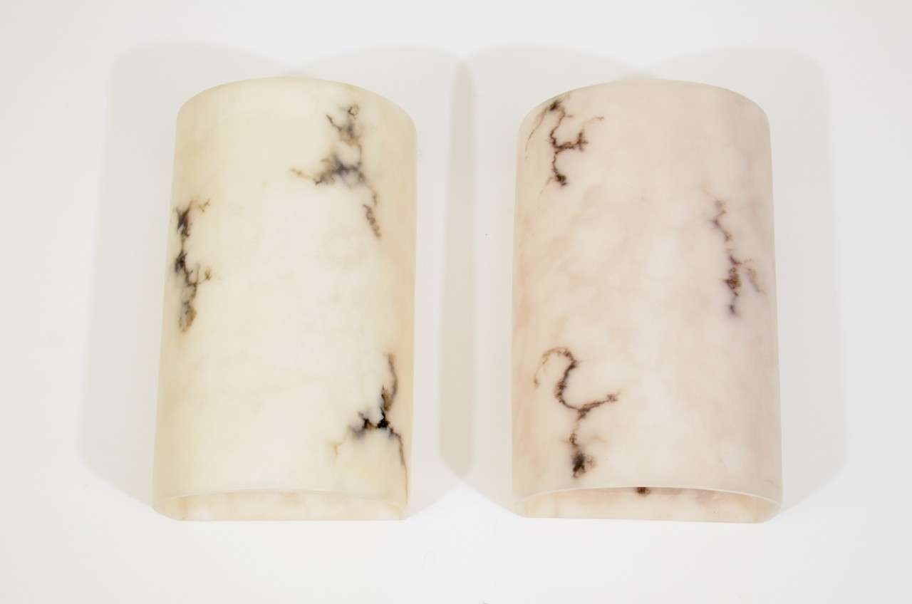Pair of Faux Alabaster Demilune Shape Sconces