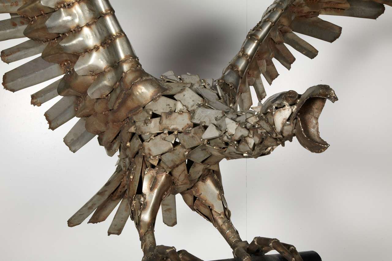 Late 20th Century Very Unusual Sculpture of Eagle Made of Metal, by Veikko Haukkavaara For Sale
