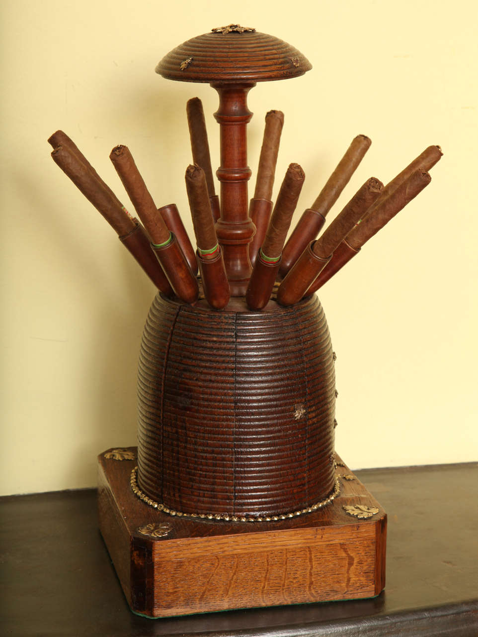 Antique Victorian Carved Oak Beehive Cigar Holder, c.1870 In Excellent Condition In New York, NY