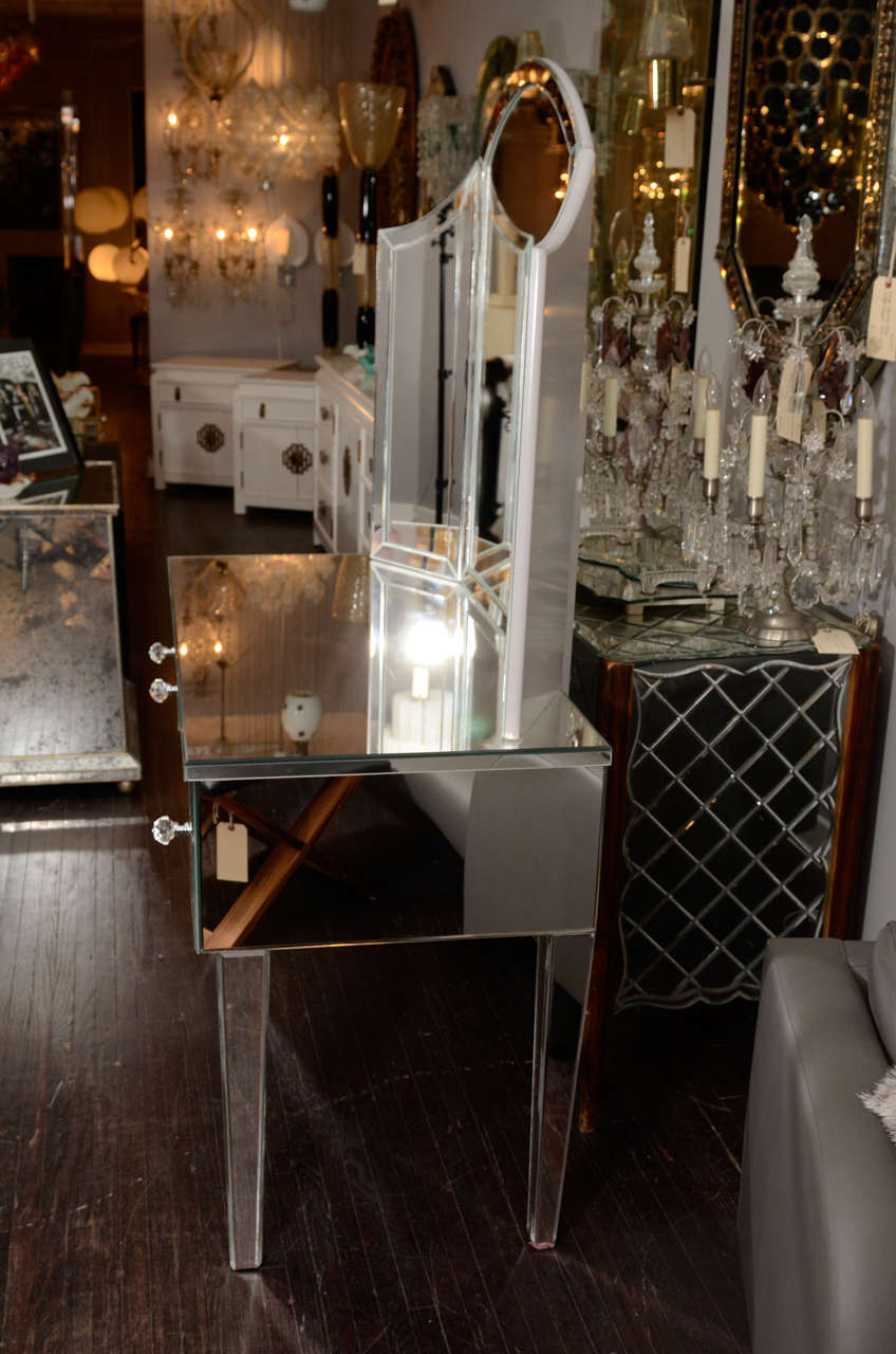 American Custom Mirrored Vanity with Tryptic Mirror For Sale