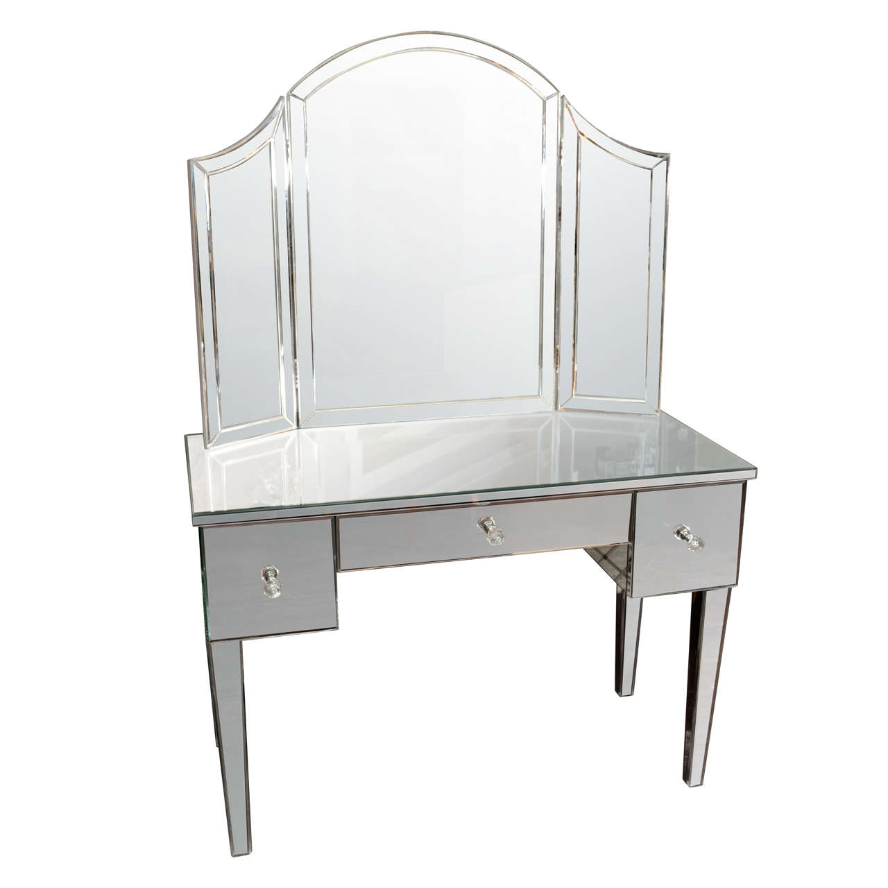 Custom Mirrored Vanity with Tryptic Mirror For Sale