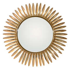 Vintage Gilt Tole Sunburst Convex Mirror, France, c. 1970