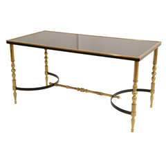 Gilt Bronze 
Iron Coffee Table with Inset Black Glass Top, France, c. 1950