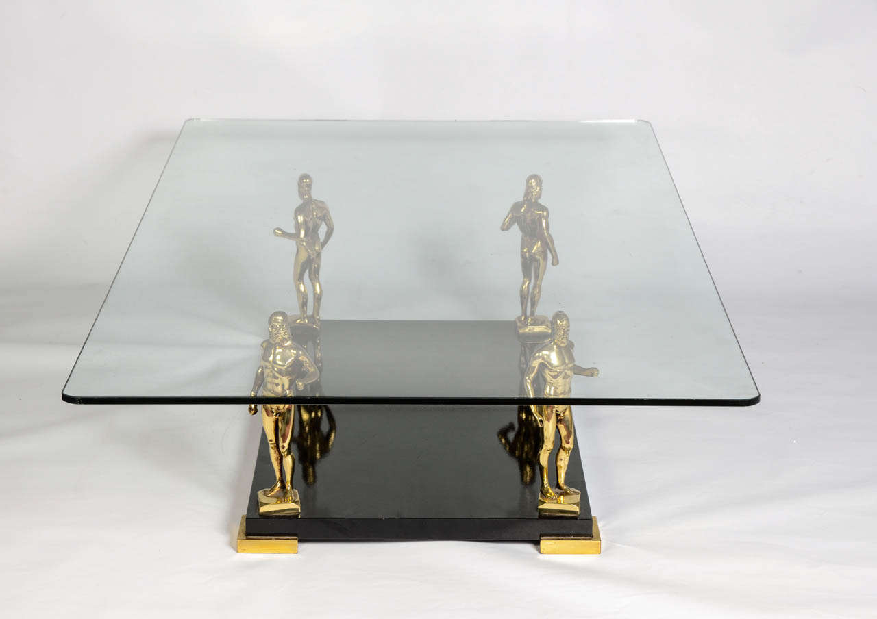 20th Italie Coffee Table In Black Lacquered Wood, Bronze in Men Characters