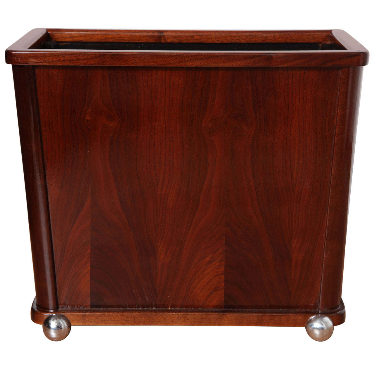 Art Deco Streamline Paper Waste Basket in Walnut