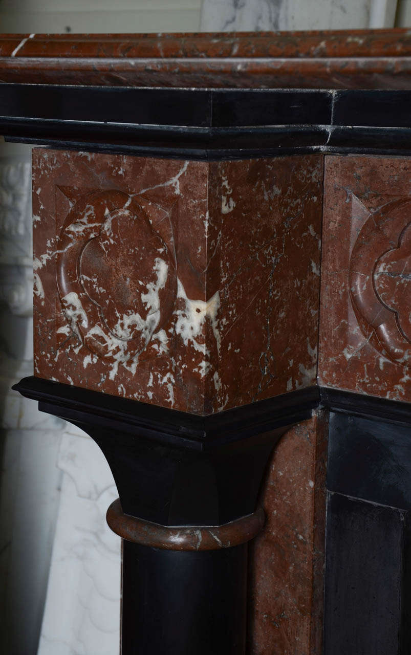 Antique Victorian Gothic Revival Rouge Royal Marble Fireplace 2