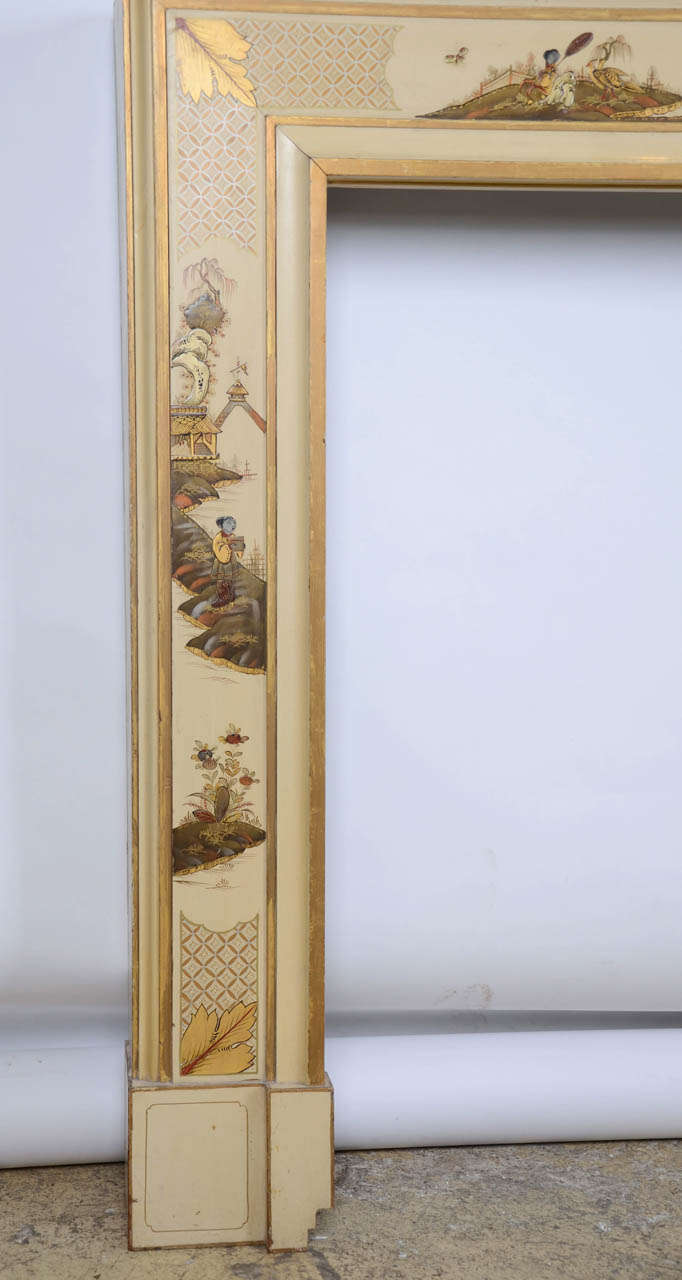 1930s Painted Chinoiserie Wooden Bolection Fire Surround In Fair Condition In London, GB