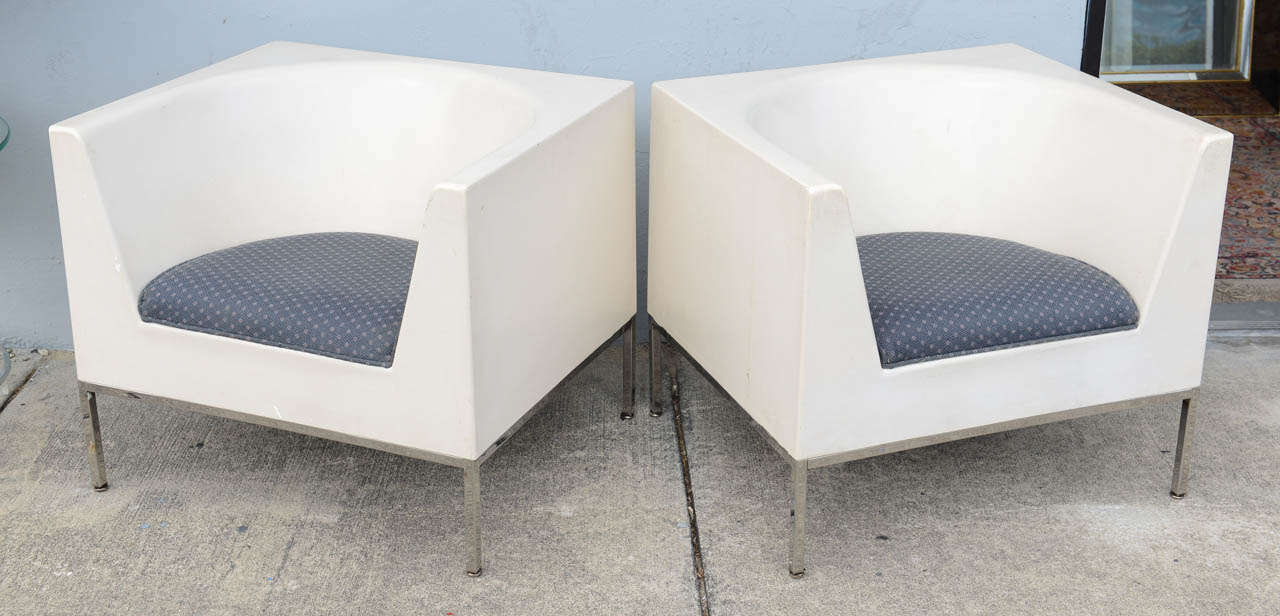Mid-Century Modern 1970's Massimo Vignelli Cube Chairs with Chrome Legs