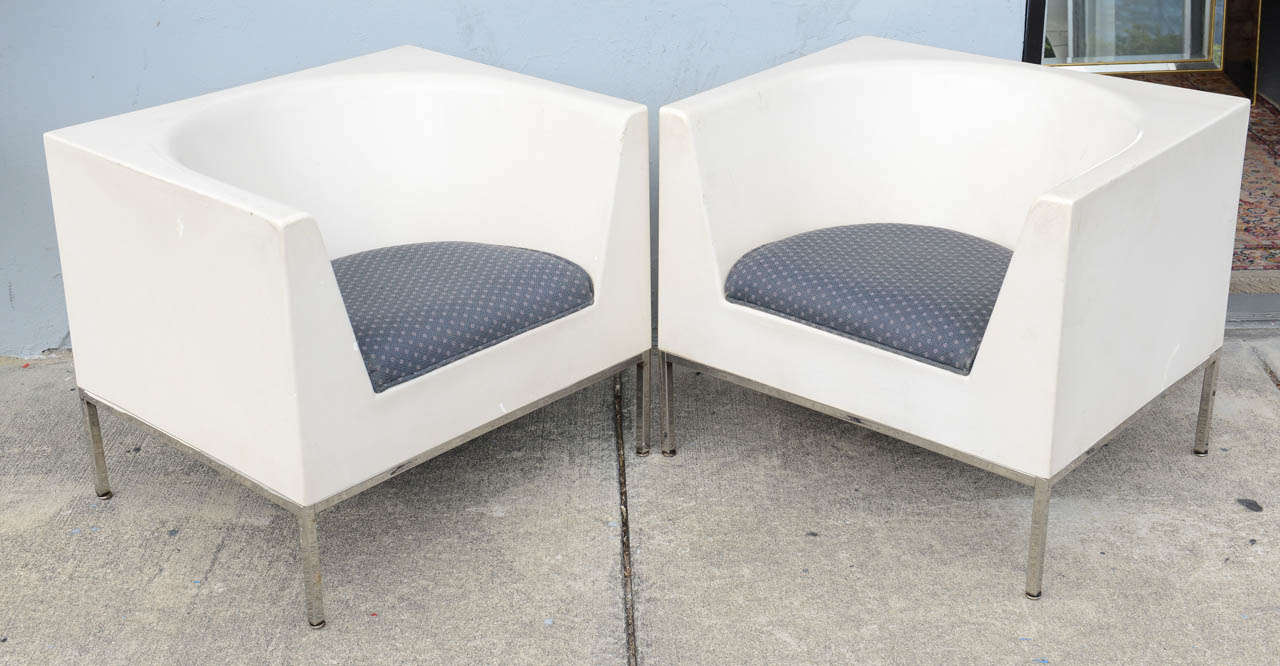 Italian 1970's Massimo Vignelli Cube Chairs with Chrome Legs
