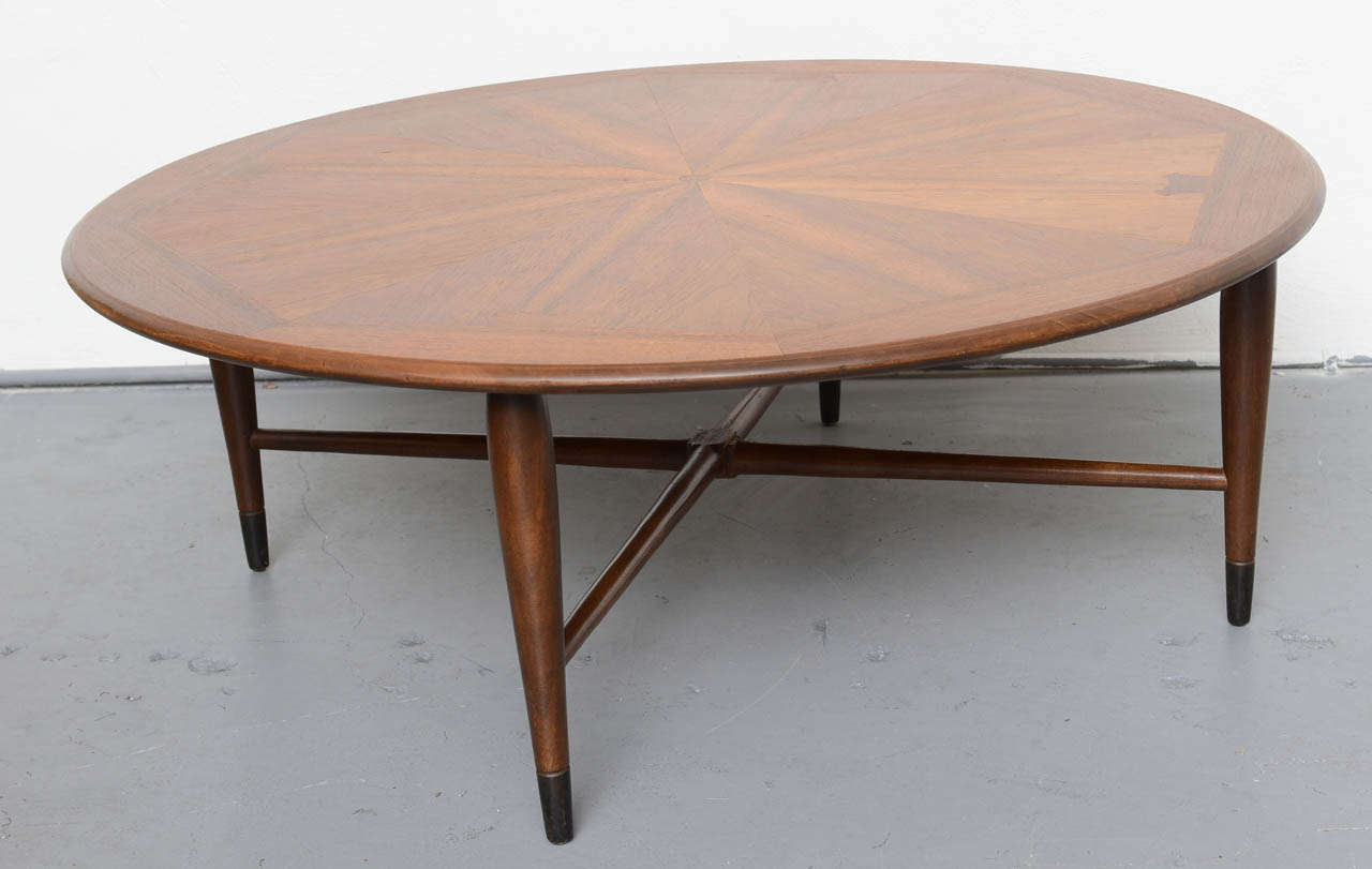 Walnut wood inlayed dove tail coffee table by Lane, 1961