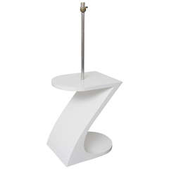 Vintage White Lacquer Floor Lamp with Tray 1970s