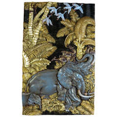 1970's Wall Decorative Bas Relief Panel With African Savanna Decor