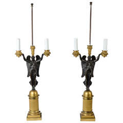 Rare Pair Of Empire Period Winged Woman Candelabras