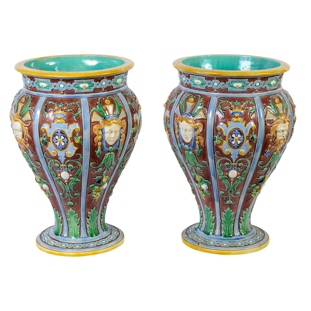 1885 Pair of Rare Vases Signed by Minton For Sale
