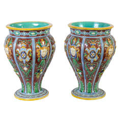 1885 Pair of Rare Vases Signed by Minton