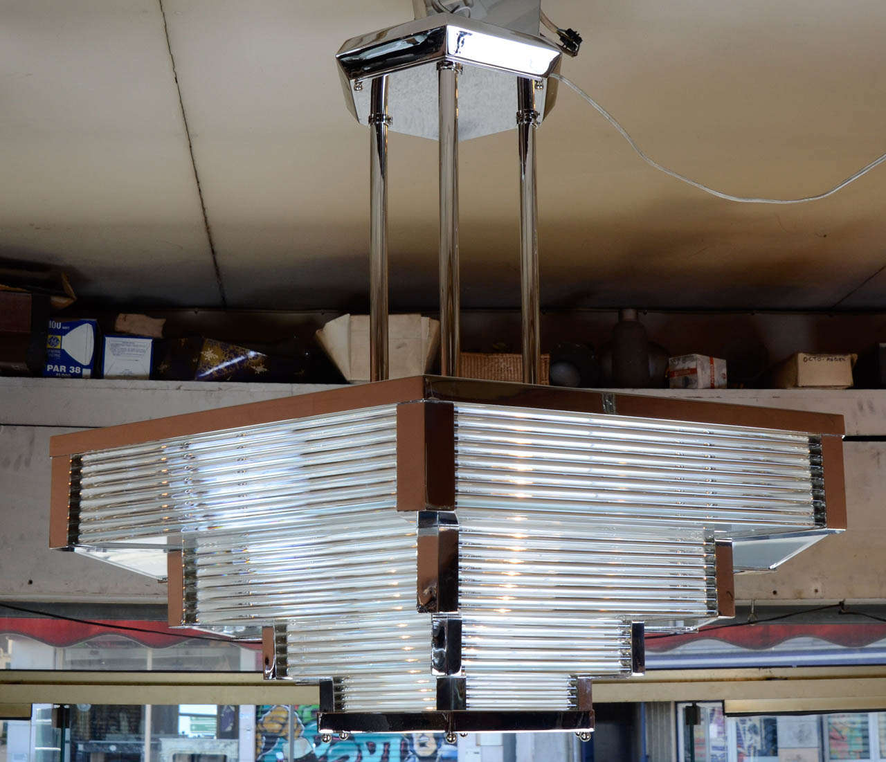 1970's Large Octogonal Modernist Chandelier