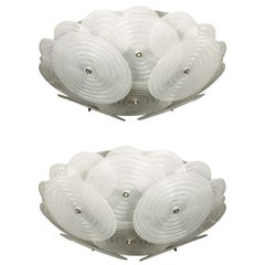 Original Pair Of Murano Glass Ceiling Chandeliers