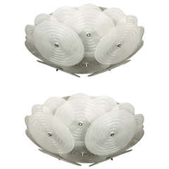 Original Pair Of Murano Glass Ceiling Chandeliers 3