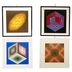 Two Pairs of Vasarely Silkscreen Prints