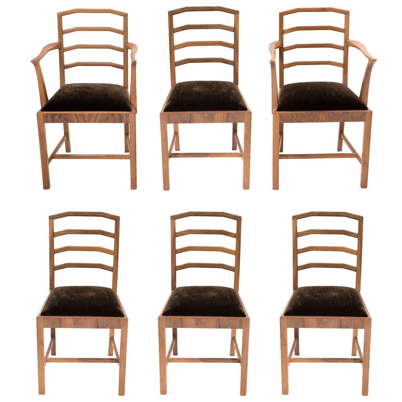 Set of Six Art Deco Ladder Back Shaped Chairs by Heals of London