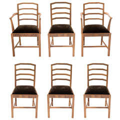 Set of Six Art Deco Ladder Back Shaped Chairs by Heals of London