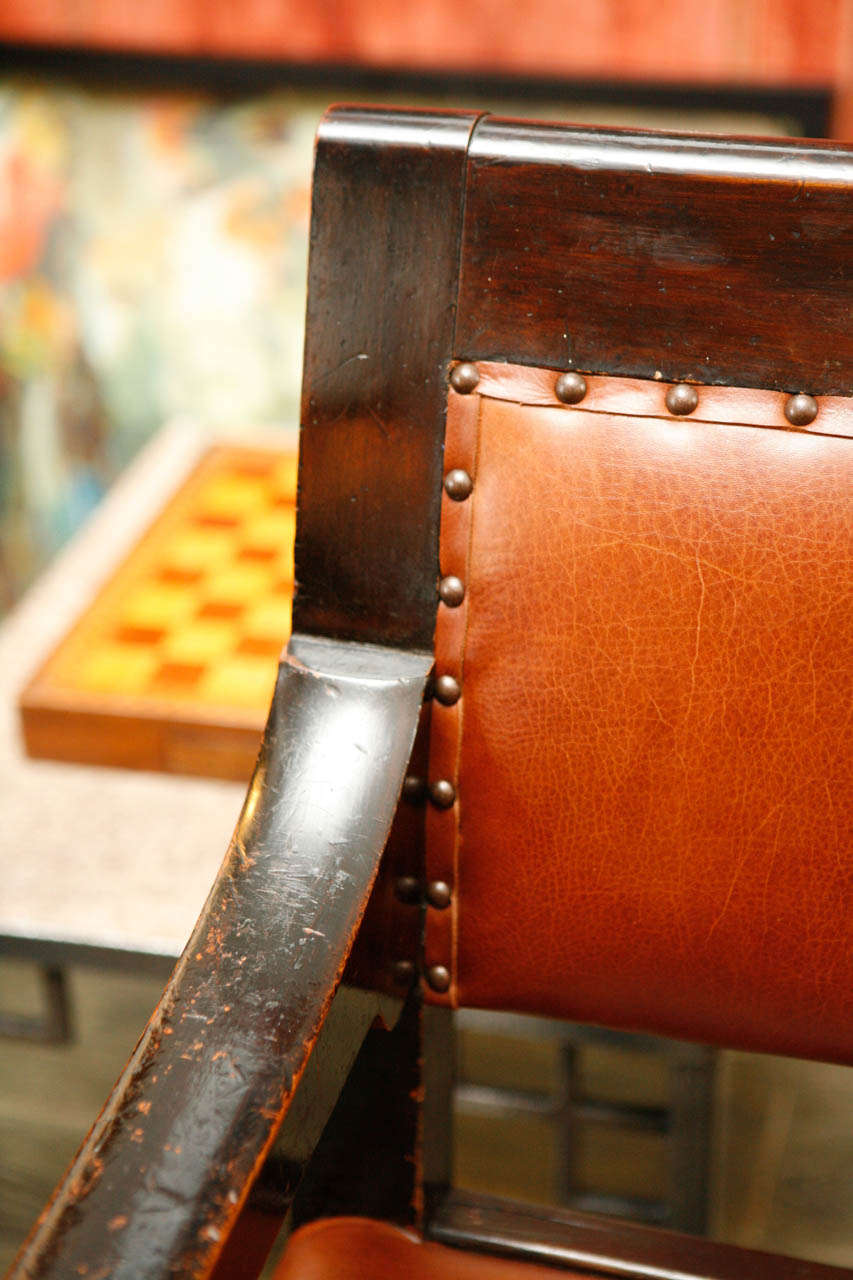 19th Century English Ebnonized and Upholstered Leather Bench from Masonic Lodge 3