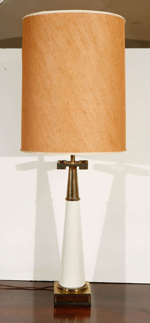 Pair of Stiffel brass and porcelain lamps with original shades.