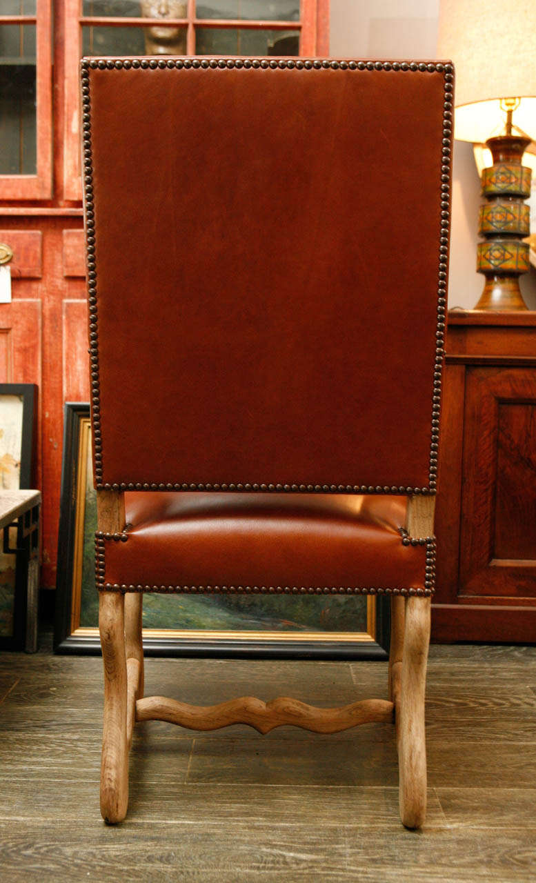 19th Century Pair of Chairs in Bleached Oak and Elm, Upholstered in Leather 4