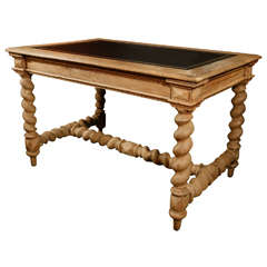 19th Century Writing Table in Bleached Oak with Leather Top