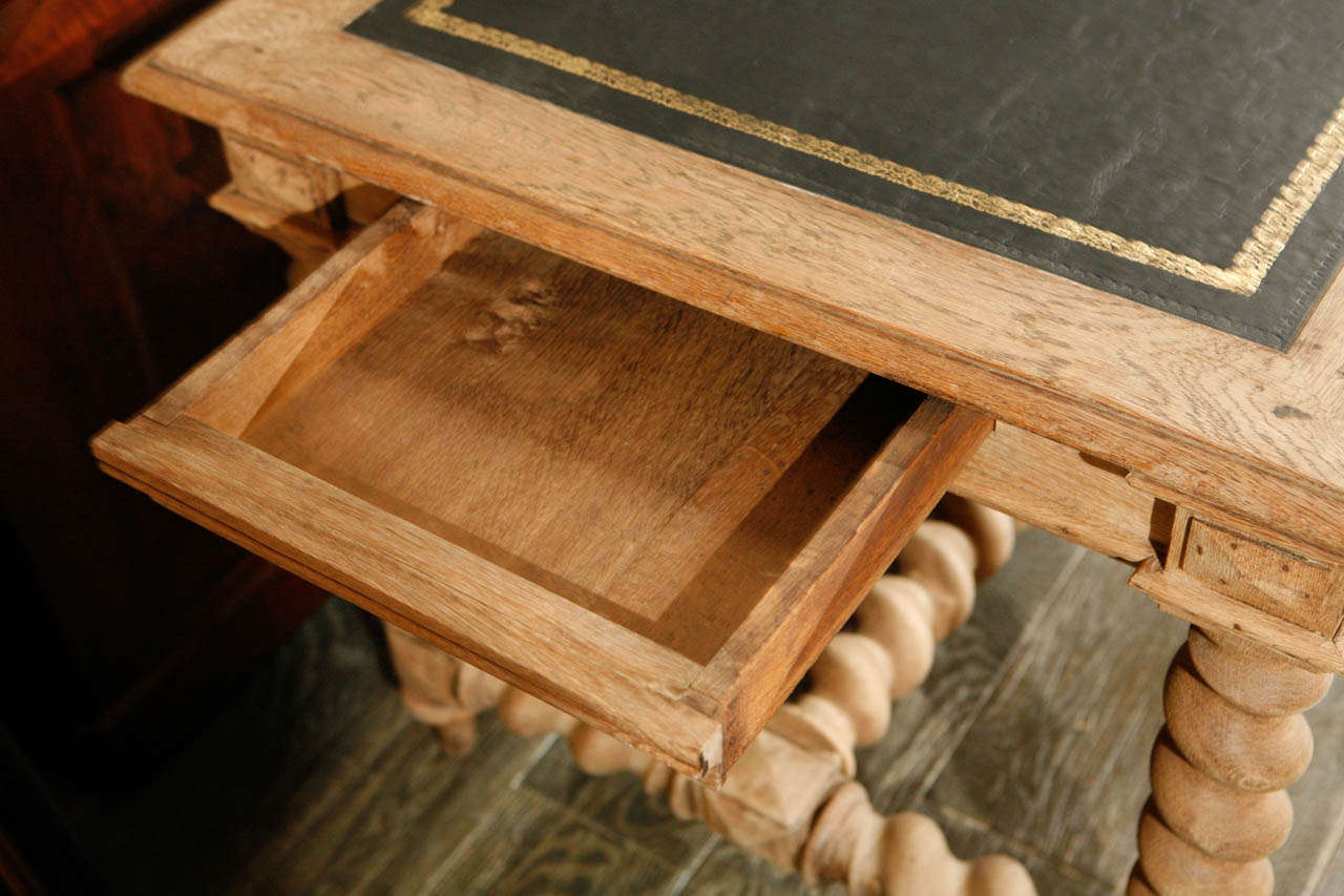 19th Century Writing Table in Bleached Oak with Leather Top 5