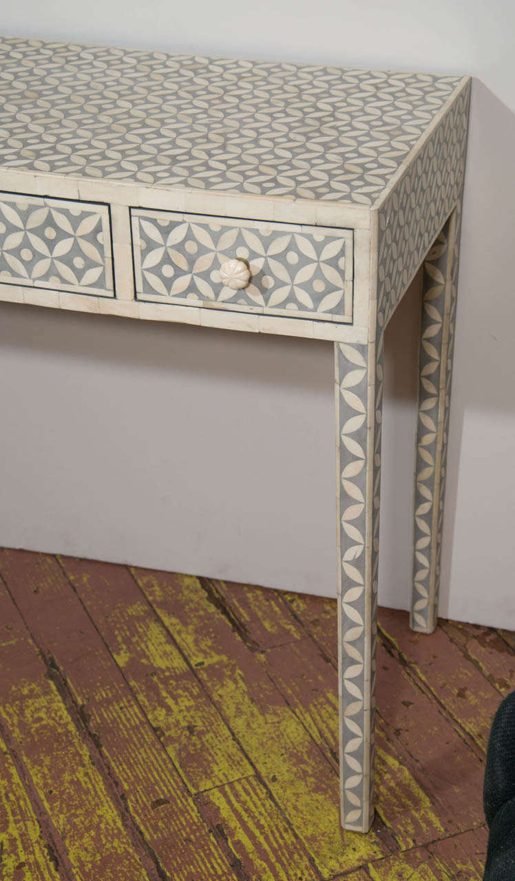 20th Century Indian Grey and White Inlaid Bone Desk