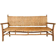 1920s Hickory Settee with Woven Seat and Back