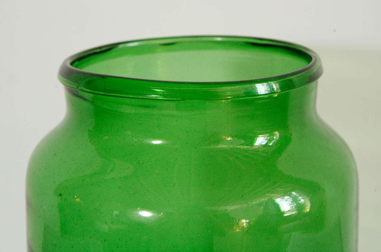 Italian Hand Blown Glass Jars  Green In Excellent Condition In Los Angeles, CA