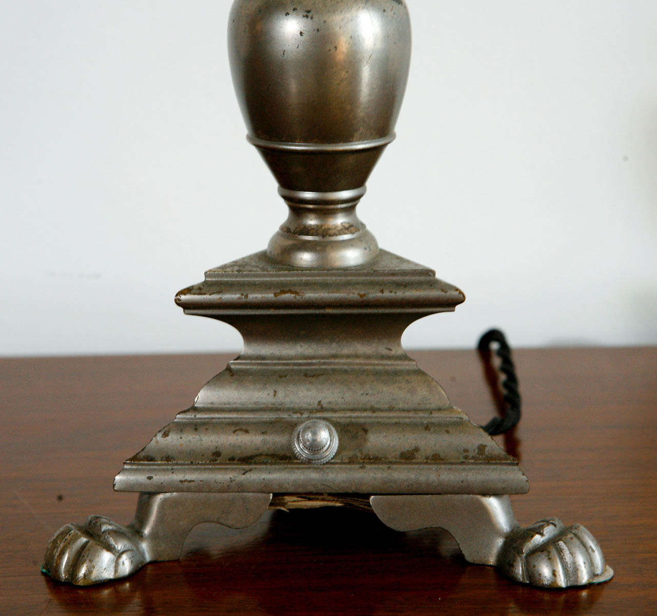 Pair of Footed Pewter Candlestick Lamps In Good Condition In Los Angeles, CA