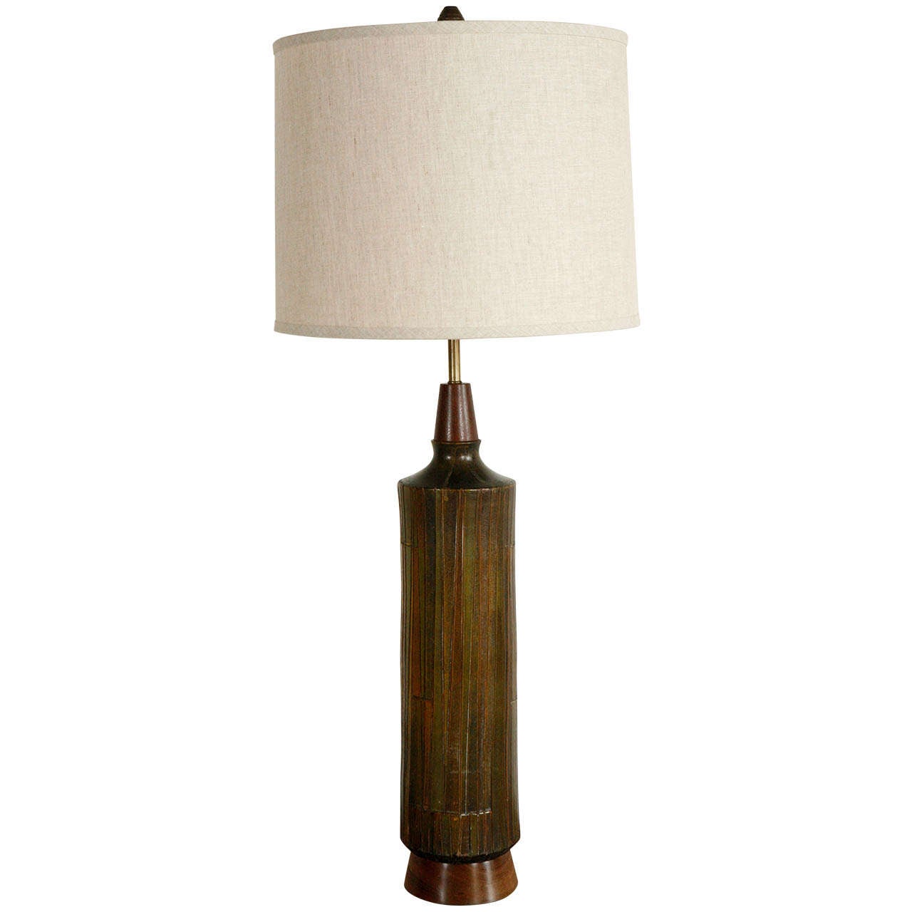Mid-Century Green and Brown Ceramic Table Lamp