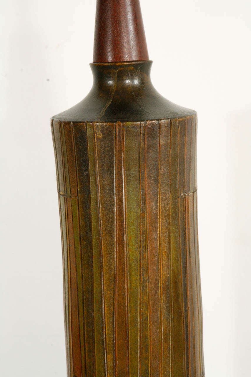 Mid-Century Green and Brown Ceramic Table Lamp In Excellent Condition In Los Angeles, CA