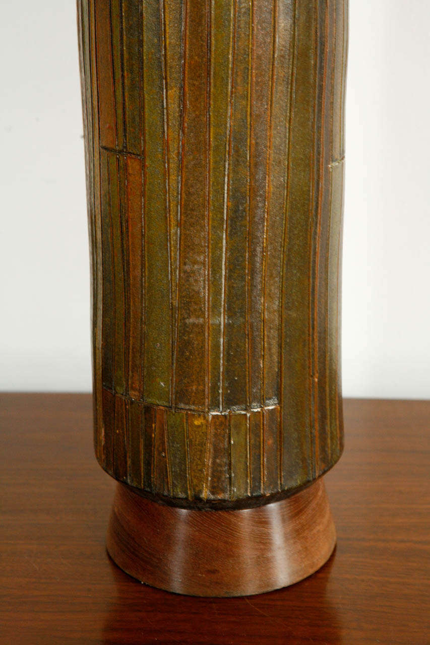 Mid-20th Century Mid-Century Green and Brown Ceramic Table Lamp