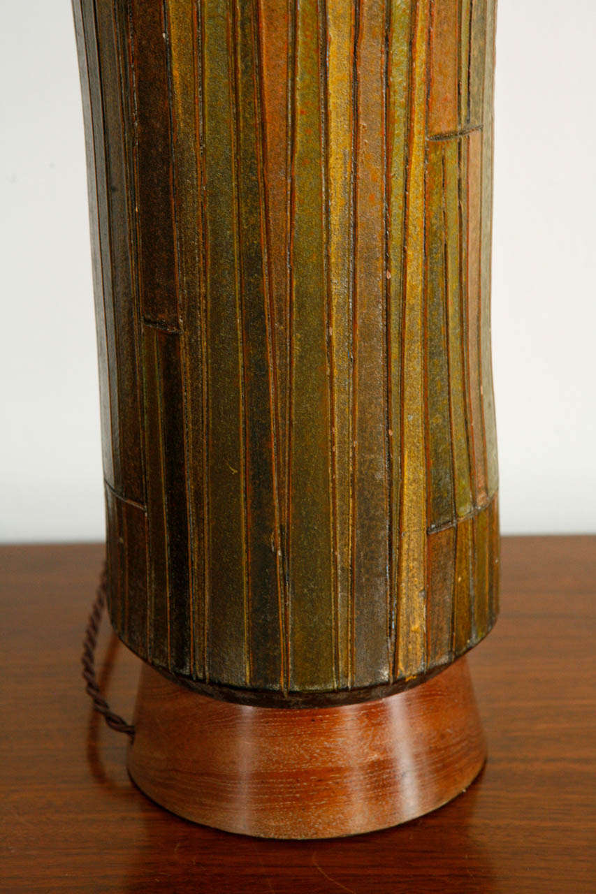 Mid-Century Green and Brown Ceramic Table Lamp 1